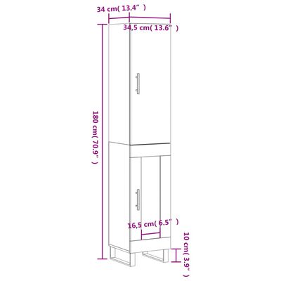 vidaXL Highboard Weiß 34,5x34x180 cm Holzwerkstoff