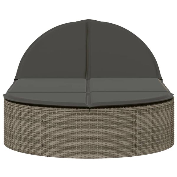 vidaXL Doppel-Sonnenliege mit Kissen Grau Poly Rattan