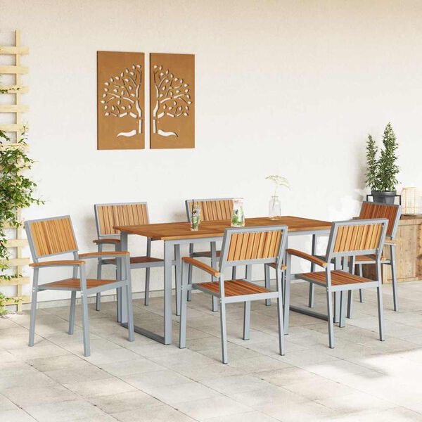 vidaXL Garten Essgruppe 7 pcs Grau Massivholz Akazie