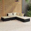 vidaXL 5-tlg. Garten-Lounge-Set mit Kissen Poly Rattan Schwarz