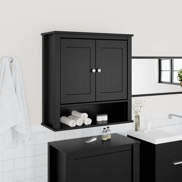 vidaXL Bad-Wandschrank BERG Schwarz 69,5x27x71,5 cm Massivholz