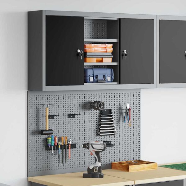 vidaXL Werkzeugschrank-Set 3 pcs Schwarz Pulverbeschichteter Stahl