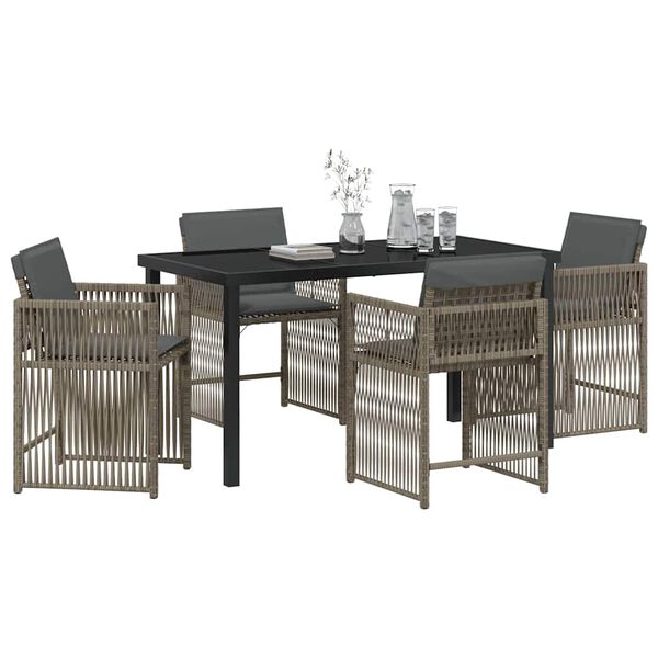 vidaXL Garten Essgruppe 5 pcs Grau Poly-Rattan