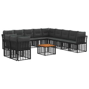 vidaXL Outdoor-Sofagarnitur 12 stk. Schwarz und Dunkelgrau Polyester