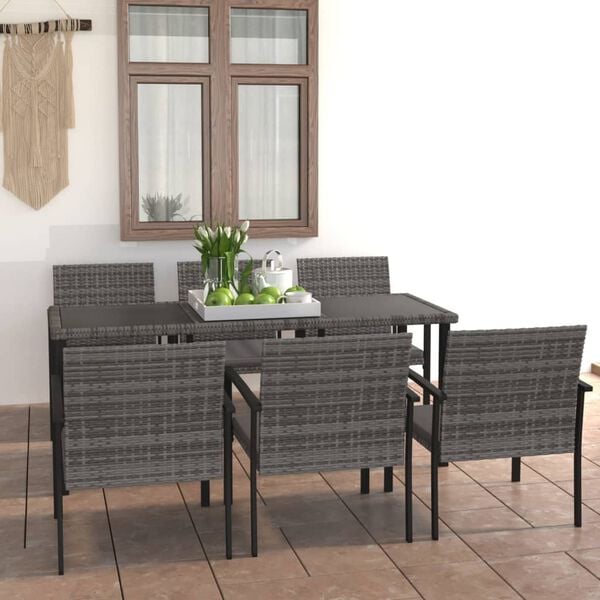 vidaXL 7-tlg. Garten-Essgruppe Poly Rattan Grau