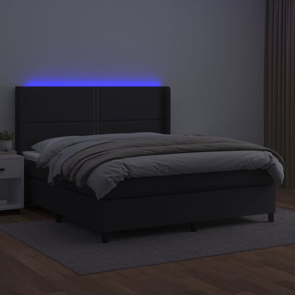 vidaXL Boxspringbett mit Matratze & LED Schwarz 180x200 cm Kunstleder