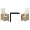 vidaXL Garten Essgruppe mit Kissen 3 pcs Beige Poly Rattan
