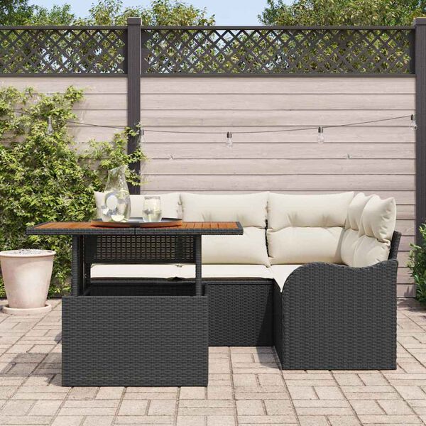 vidaXL Garten-Sofa-Set mit Kissen 5 pcs Schwarz und Creme