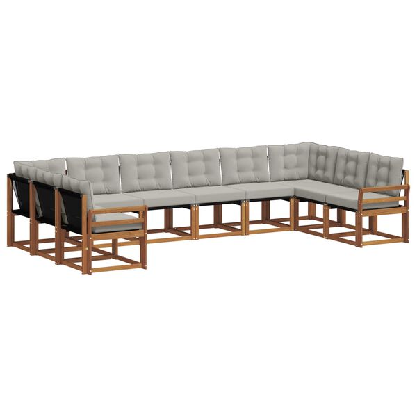 vidaXL Outdoor-Sofagarnitur mit Kissen 10 pcs Nat&uuml;rlich und Hellgrau