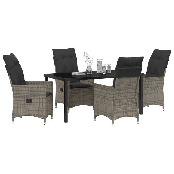 vidaXL Garten Essgruppe mit Kissen 5 pcs Grau Poly Rattan