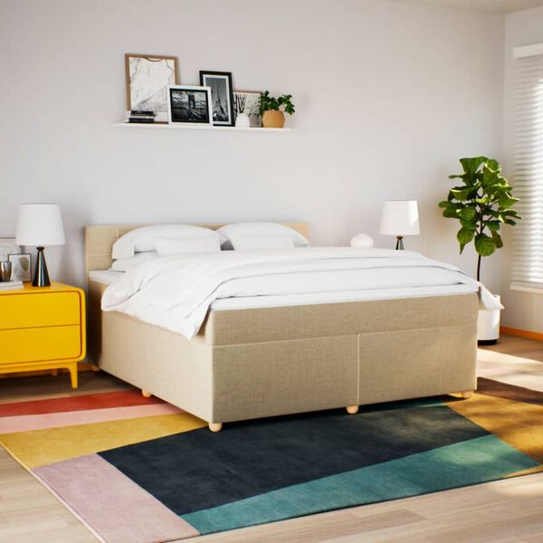 vidaXL Boxspringbett mit Matratze Creme 180x200 cm Stoff