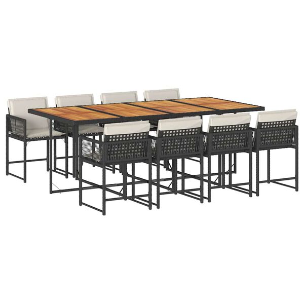 vidaXL 9-tlg. Garten-Essgruppe mit Kissen Schwarz Poly Rattan
