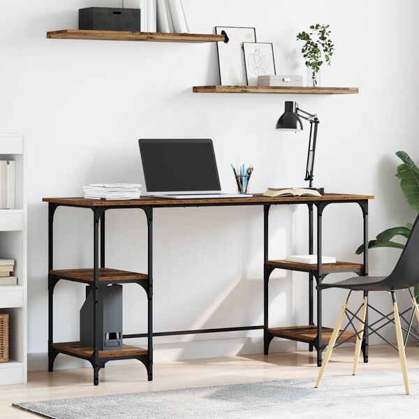 vidaXL Schreibtisch mit Regal Altholz 140 x 50 x 75 cm Holzwerkstoff