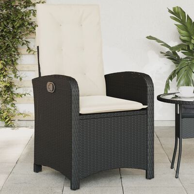 vidaXL Gartensessel Verstellbar mit Kissen Schwarz Poly Rattan