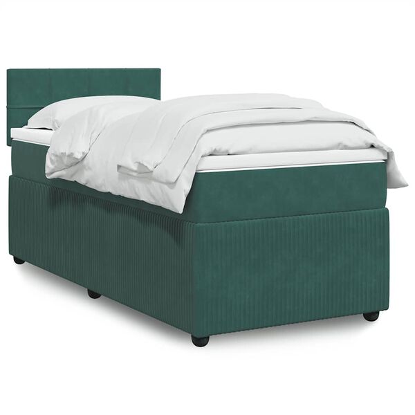 vidaXL Boxspringbett mit Matratze Dunkelgr&uuml;n 90x200 cm Samt
