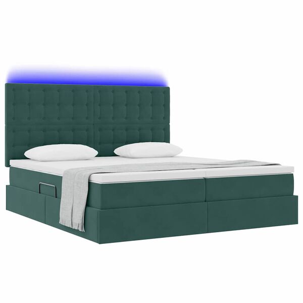 vidaXL Bett mit LED-Lichtleisten Dunkelgr&uuml;n 180 x 200 cm Samt