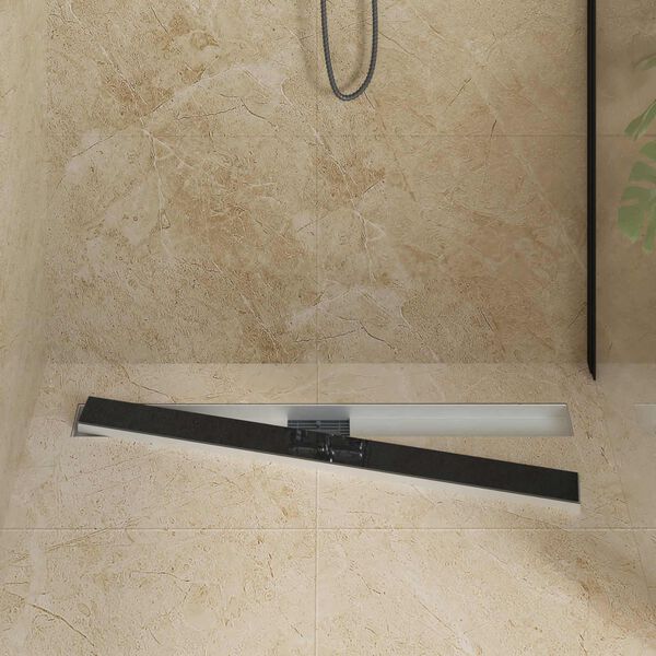 vidaXL Duschabfluss mit Glasabdeckung Schwarz 100 cm Edelstahl 304