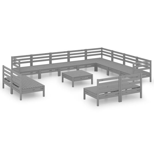 vidaXL 13-tlg. Garten-Lounge-Set Massivholz Kiefer Grau