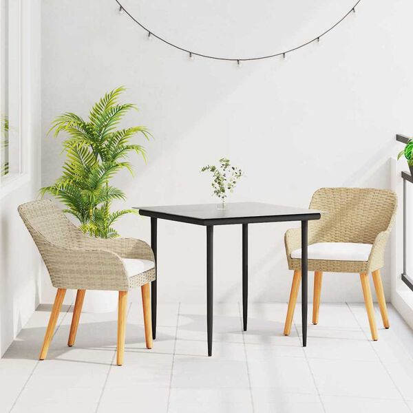 vidaXL Garten Essgruppe mit Kissen 3 pcs Beige Poly-Rattan
