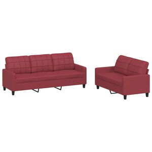 vidaXL 2-tlg. Sofagarnitur mit Kissen Weinrot Kunstleder