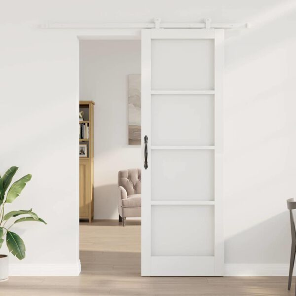 vidaXL Schiebet&uuml;r ORKDAL Wei&szlig; 78 x 232 cm Massivholz Kiefer und Glas