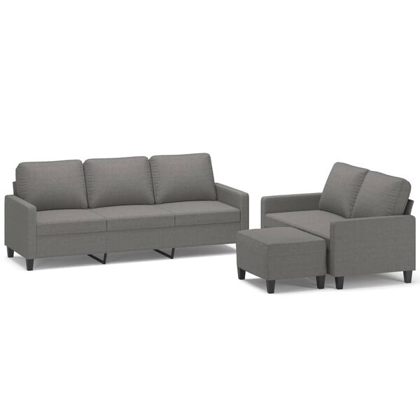 vidaXL 3-tlg. Sofagarnitur mit Kissen Dunkelgrau Stoff