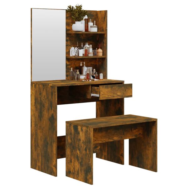 vidaXL Schminktisch-Set R&auml;uchereiche 74,5x40x141 cm