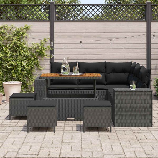 vidaXL Garten-Sofa-Set mit Kissen mit Speicher 9 pcs Schwarz