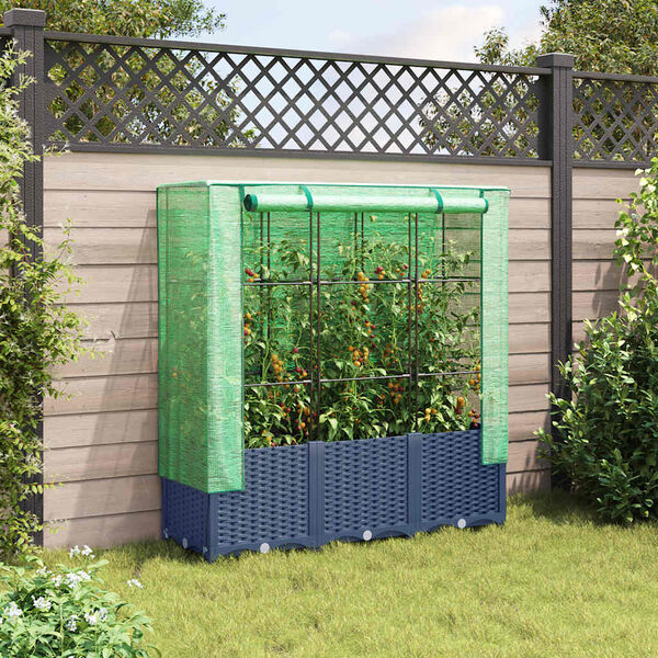 vidaXL Hochbeet mit Gew&auml;chshaus-Aufsatz Rattan-Optik 120x40x138 cm
