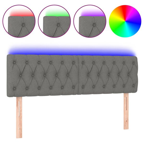 vidaXL LED Kopfteil Dunkelgrau 144x7x78/88 cm Stoff