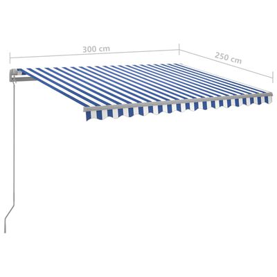 vidaXL Markise Automatisch Einziehbar mit Pfosten 3x2,5 m Blau Weiß