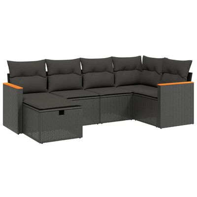 vidaXL 6-tlg. Garten-Sofagarnitur mit Kissen Schwarz Poly Rattan