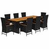 vidaXL 9-tlg. Garten-Essgruppe mit Kissen Schwarz Poly Rattan
