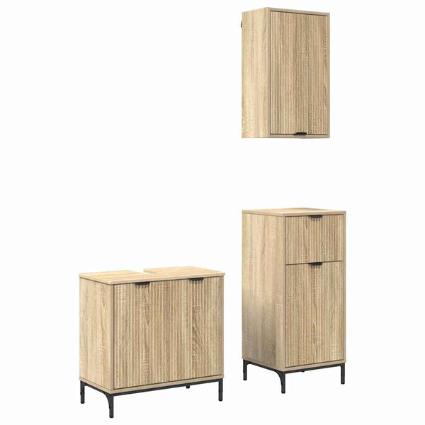 vidaXL Badezimmerm&ouml;bel Set mit Regal 3 pcs Sonoma-Eiche Holzwerkstoff