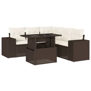 vidaXL 6-tlg. Garten-Sofagarnitur mit Kissen Braun Poly Rattan