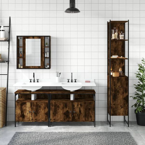 vidaXL 4-tlg. Badm&ouml;bel-Set R&auml;uchereiche Holzwerkstoff