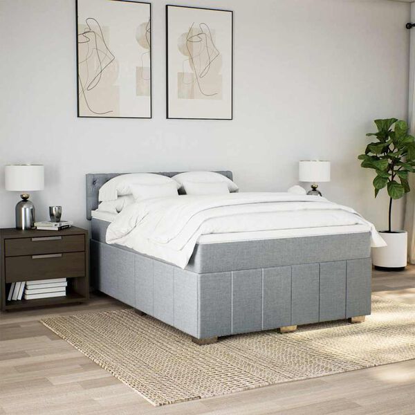 vidaXL Boxspringbett mit Matratze Hellgrau 160x200 cm Stoff