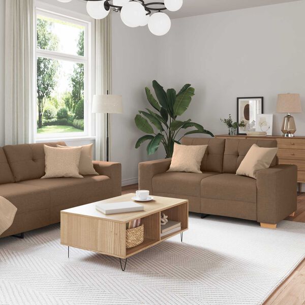 vidaXL Sofa 2 pcs Braun Leinenmischgewebe