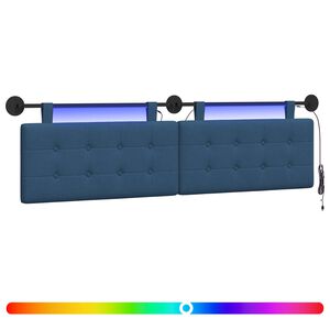 vidaXL H&auml;ngendes Kopfteil Mit LED Licht Blau Stoff