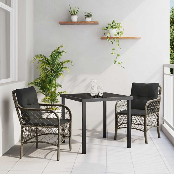 vidaXL Garten Essgruppe mit Kissen 3 pcs Grau Poly-Rattan
