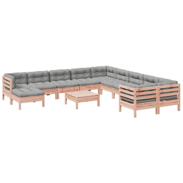 vidaXL 12-tlg. Garten-Sofagarnitur mit Kissen Massivholz Douglasie