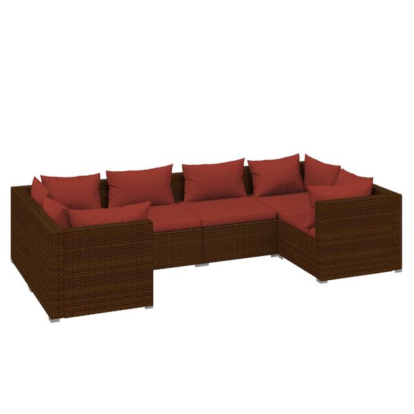 vidaXL 6-tlg. Garten-Lounge-Set mit Auflagen Poly Rattan Braun