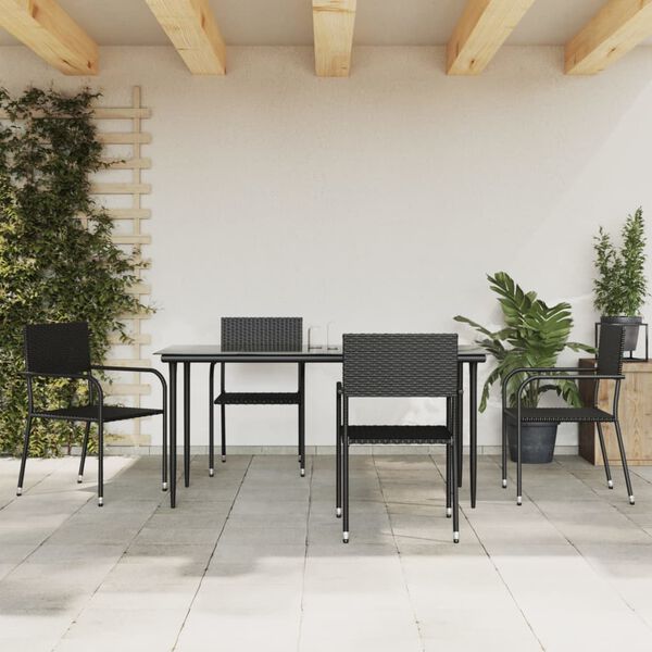 vidaXL 5-tlg. Garten-Essgruppe Schwarz Poly Rattan