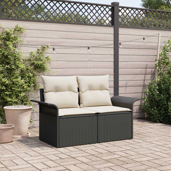 vidaXL Gartensofa mit Kissen Schwarz 141 x 62 x 69cm Poly-Rattan