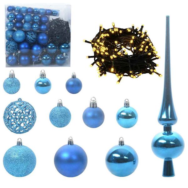 vidaXL Weihnachtskugel-Set mit 300 LEDs 120 pcs Blau Kunststoff