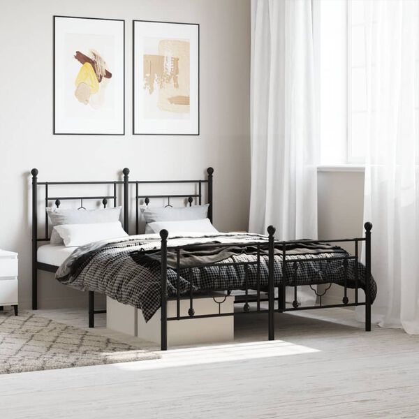 vidaXL Bettgestell mit Kopf- und Fu&szlig;teil Metall Schwarz 140x190 cm