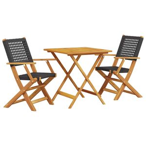 vidaXL 3-tlg. Bistro-Set Schwarz Poly Rattan und Massivholz