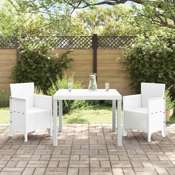 vidaXL Garten Essgruppe 3 pcs Wei&szlig; Polt Rattan