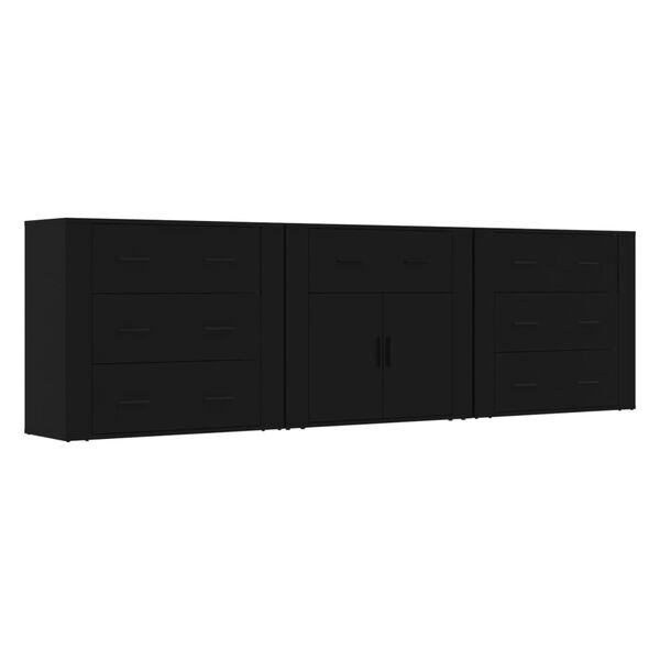 vidaXL Sideboards 3 Stk. Schwarz Holzwerkstoff