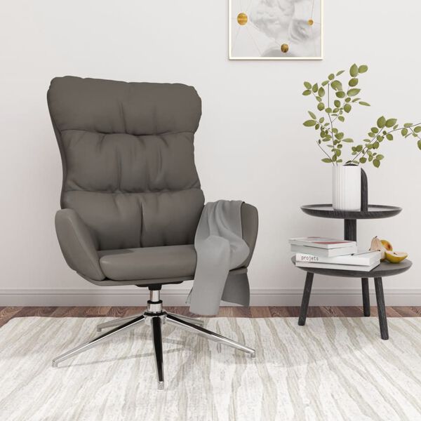 vidaXL Relaxsessel mit Hocker Grau Echtleder & Kunstleder
